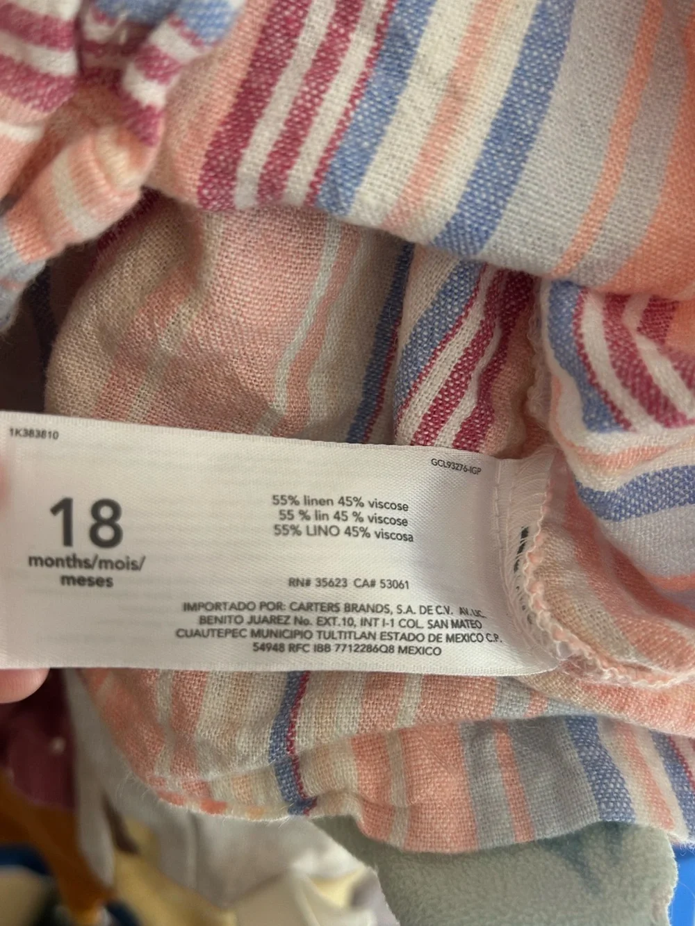 Carter’s 18 Months Pink Blue Striped Sleeveless Linen Blend Ruffle Top